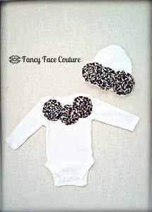 Image of Newborn Outfit and Organic Bamboo Hat with Leopard Rosette's Newborn-24 month old Baby Shower Gift