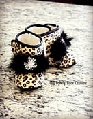 Image of Boutique Leopard Booties with Vintage Crystal Center Size Newborn- 1 year - Baby Shower Gift