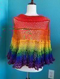 Image 2 of Handmade Crochet Poncho Rainbow 