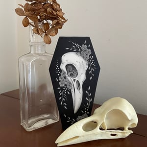 Raven Skull Flowers Original Ink And Watercolor On Panel