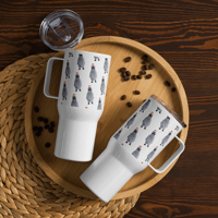Image 1 of Travel mug with a handle (Penguins in Santa Hat's)
