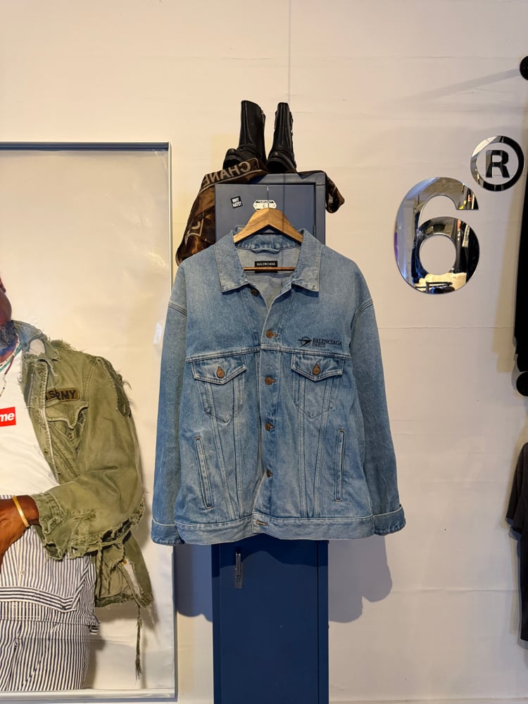 Image of Balenciaga Corporate Logo Denim Jacket