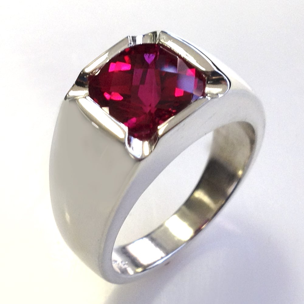 Doug Peterson Jewelers — Mens Custom Antique-Style Cushion Cut Ruby