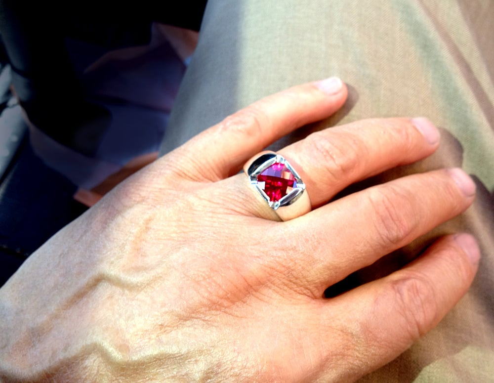 Unique, Custom, Heavy Mens Ruby Ring in Silver | Doug Peterson Jewelers