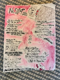 No Sleep - lyric sheet/watercolor 9x12” (signed) 
