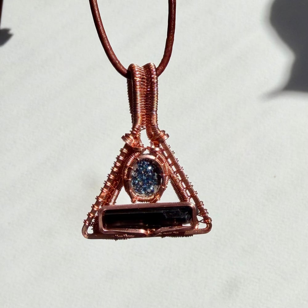Image of Blue Druzy & Black Tourmaline Triangle