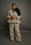 Custom Split Arm Peplum Wide-leg Jumpsuit 