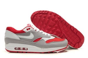 Image of Nike Air Max Trainers 1 Mens White/Grey/Red