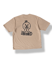 Image 2 of Tan DF Oversize tee " Blessed"