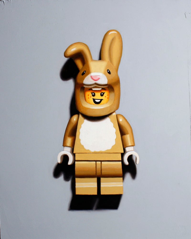 Image of Bunny  minifig original oil painting 