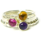 Image of Gemstone silver stacking rings ruby citrine amethyst