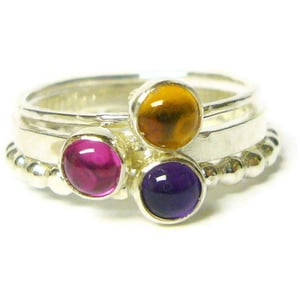 Image of Gemstone silver stacking rings ruby citrine amethyst