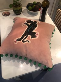Image 7 of Baby pink velvet cushion cover with puma patch