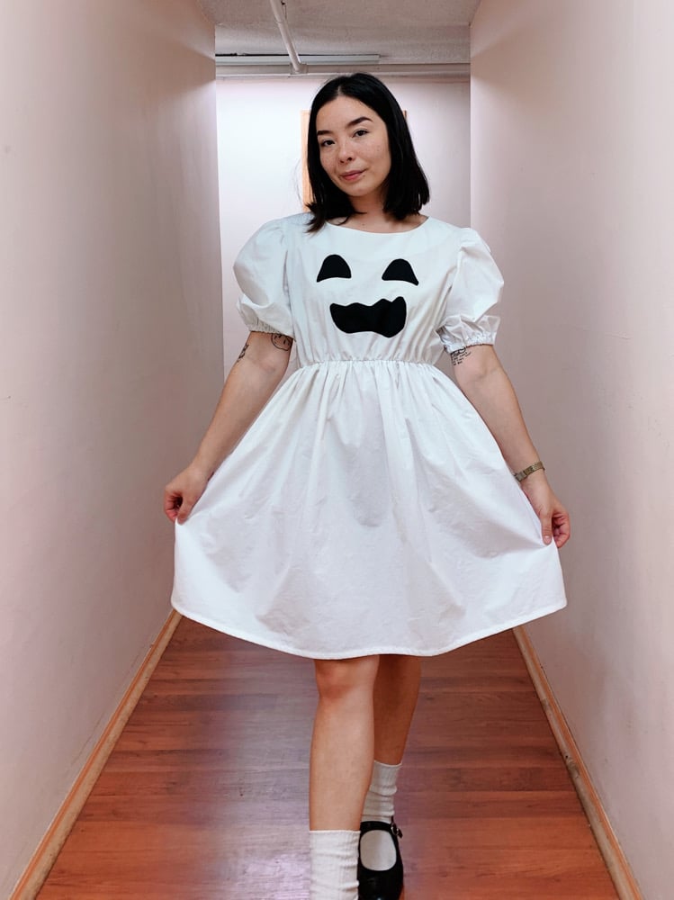 Image of MADE TO ORDER Puff Sleeve Dress — Happy Orange Jack O’Lantern