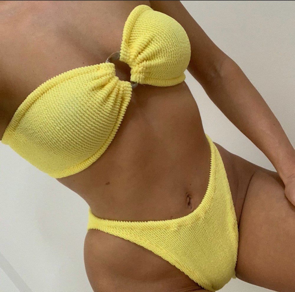 Image of Ring Bandeau Crinkle Bikini In Yellow