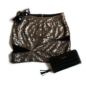 Image of Sequined Mesh Panel Body Con Skirt