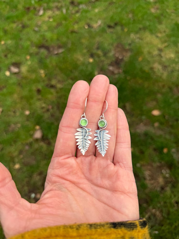 Image of Small Licorice Fern Serpentine Earrings