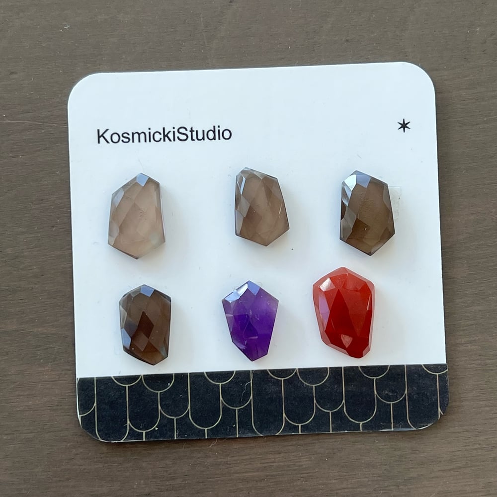 Image of Smokey Quartz, Amethyst, & Red Onyx Cabochon Set