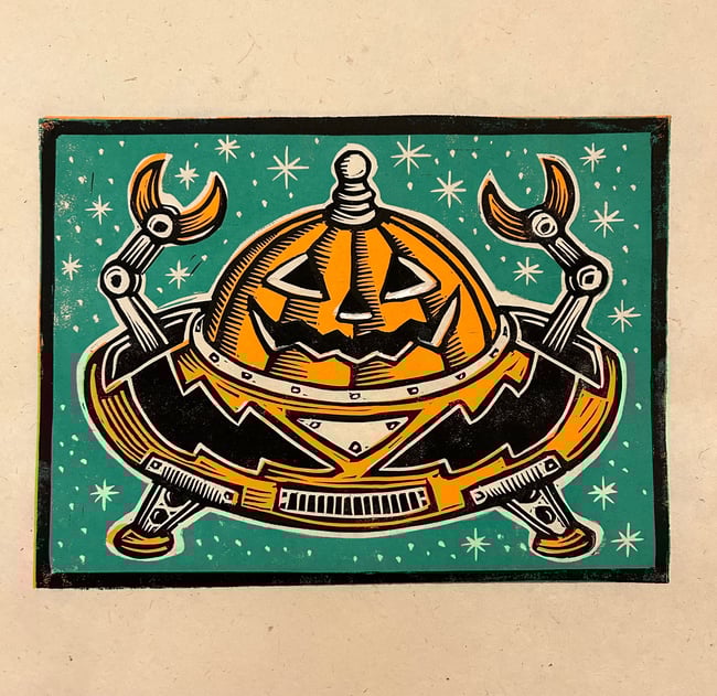 Space Pumpkin Block Print