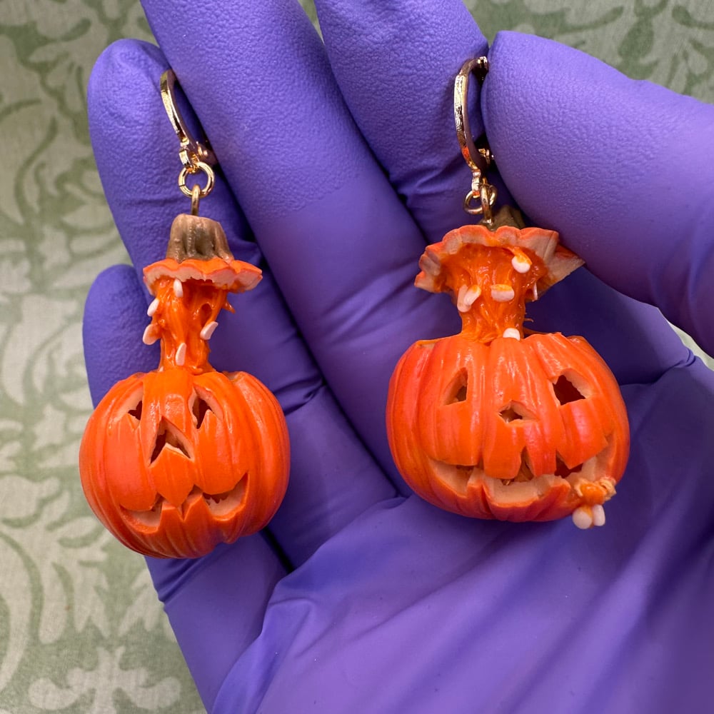 Image of Exploding Head Pumpkin w/ 1 Barfing EARRINGS