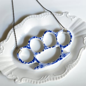 Image of New Cast Porcelain China Knuckles - Blue Floral Necklace