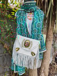 Image 2 of Thassos scarf -Green with baby pink trim