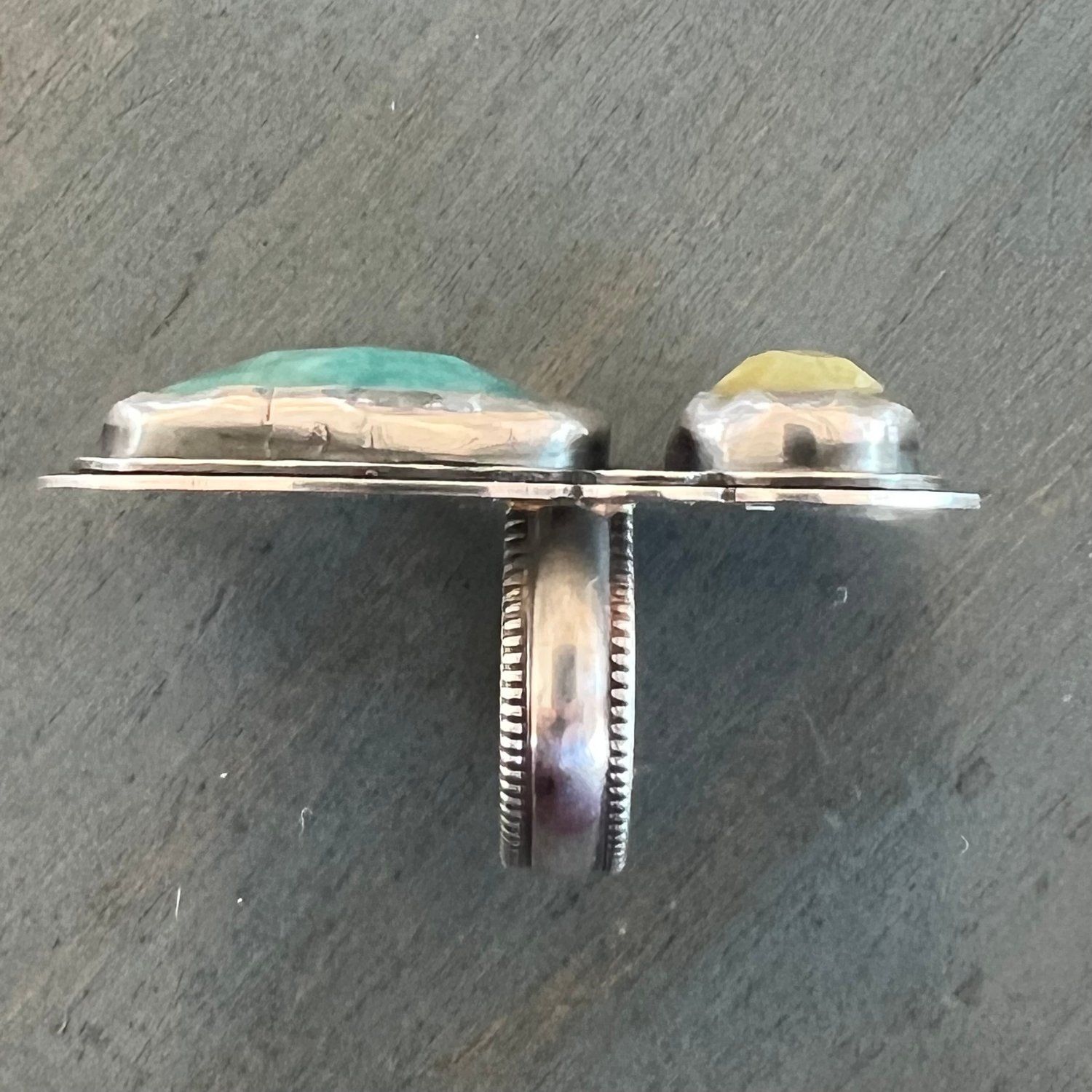 Image of Opal & Amazonite Sterling Silver Statement Ring, Size 5.5
