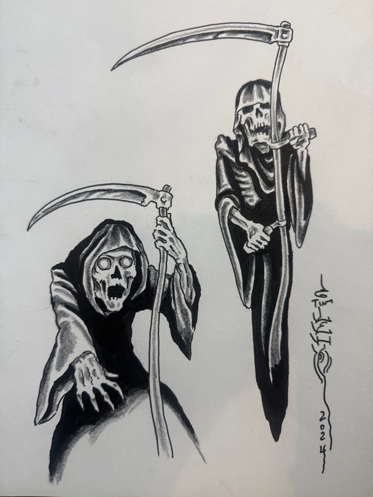 Image of Tim Lehi “Reaper Wolf Book Page #74” Painting