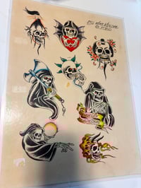 Image 1 of 1980 hand colored! Mike Malone Reapers! Flash Hand colored by K. Everett of China Sea Tattoo -KE 