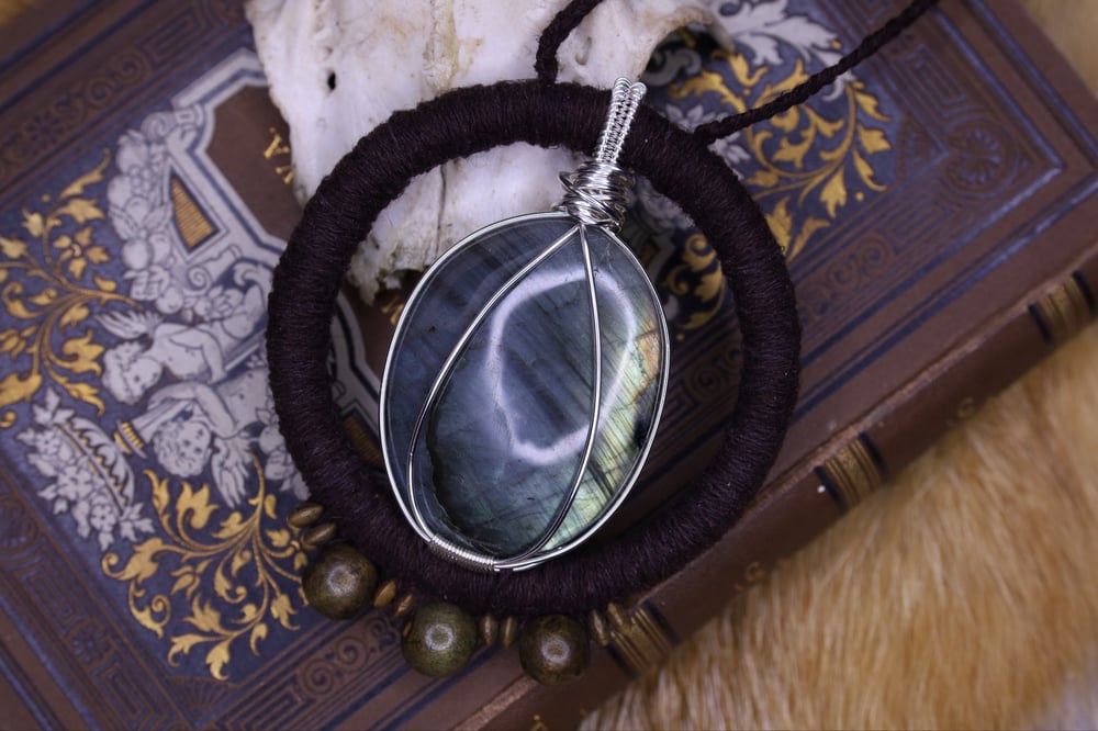 Image of Brown hemp cord labradorite necklace