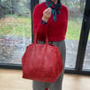 Big Red Faux Snakeskin Tote