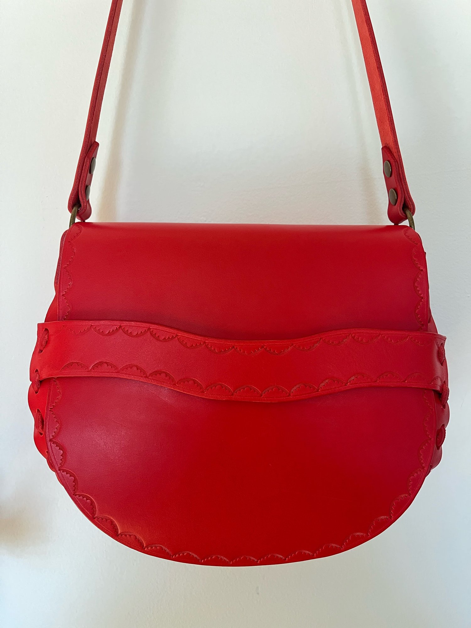 Image of Candy Apple Red Vachetta Crossbody Saddle Bag