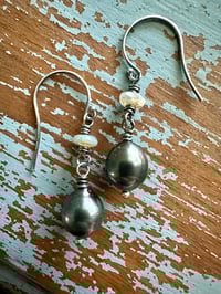 Image 4 of peacock pearl and boulder opal earrings