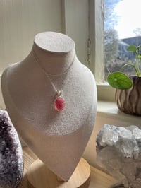Image 1 of Silver Strawberry Quartz Oval Flower Crystal Necklace
