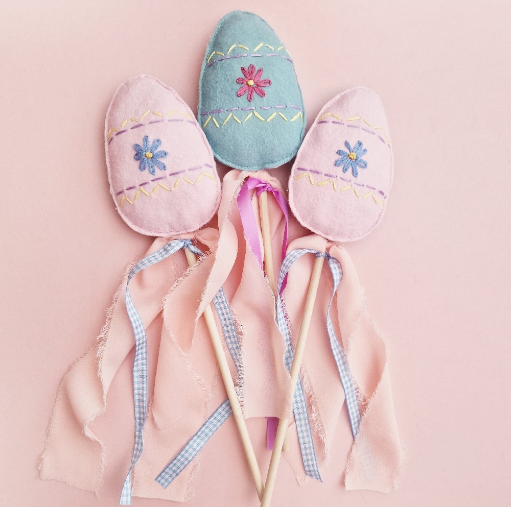 Image of Spring Embroidered Flower Egg Wand.