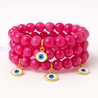 Image 1 of Hot Pink Jade Bracelet Stack for Confidence & Protection