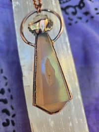 Image 3 of Electroformed Aura Quartz and Herkimer Diamond pendulum necklace