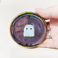 Image 1 of Dark Purple mini ghost trinket dish with rainbow effect (2.5 inches diameter) 