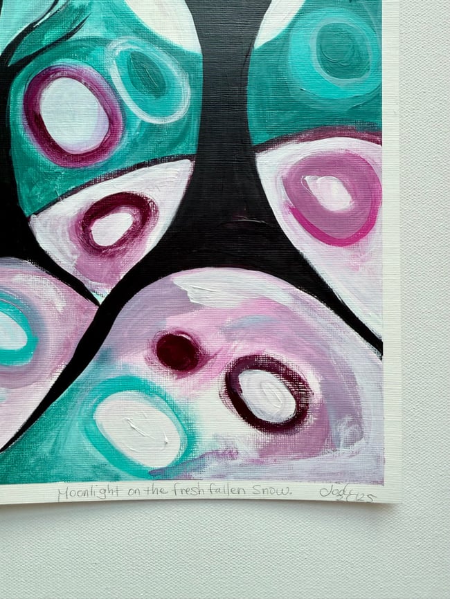 Moonlight on the fresh fallen snow. Original paper painting