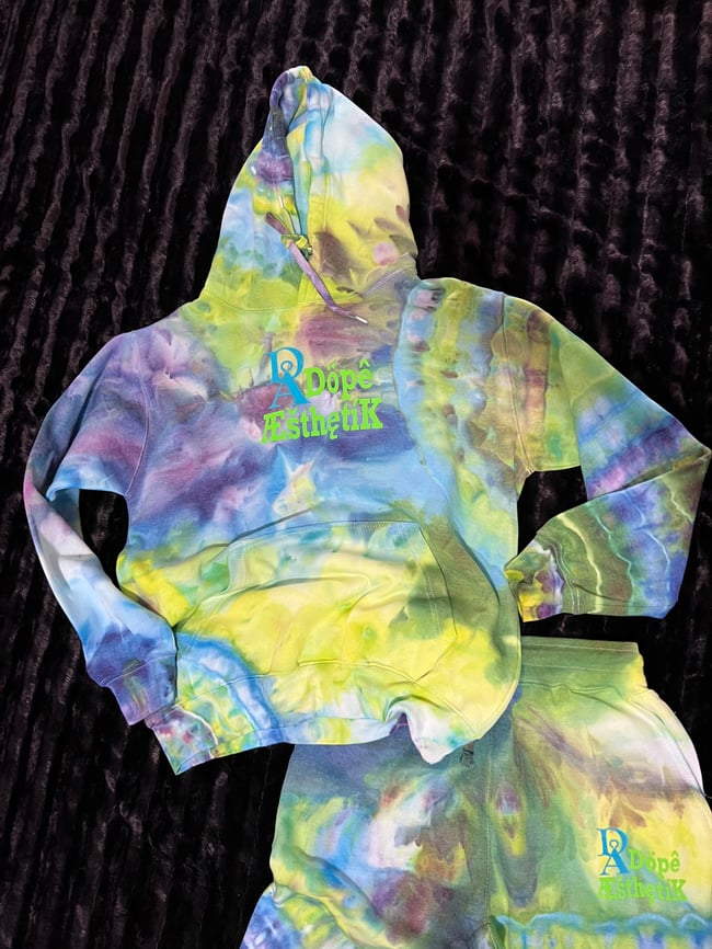 ICE DYED MID WEIGHT HOODED SWEATSUIT (green/blue)