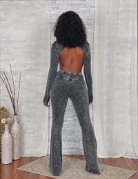 Image 3 of Acid Black Washed Deep V Open Back Jumpsuit