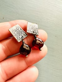 Image 1 of red garnet post earrings