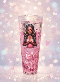 Image 2 of Custom 24oz Pink Glitter Tumbler for Christian Women - Faith & Prayer Gift