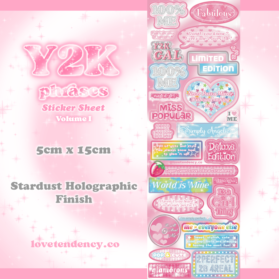 Y2K Phrases Sticker Sheet | with love, tendency