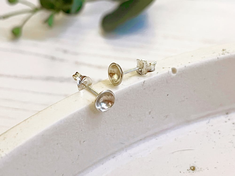 Image of Tiny domed studs, recycled sterling silver.