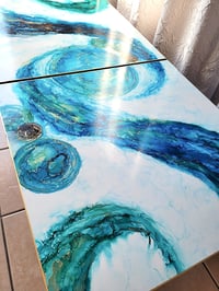 Image 1 of 22" Modern End Table Epoxy Resin Art Set of 2 'The Kraken'