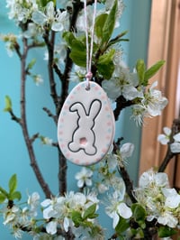 Image 10 of Handmade Ceramic Floppy Ear Bunny Polka Dot Egg Shaped Decoration