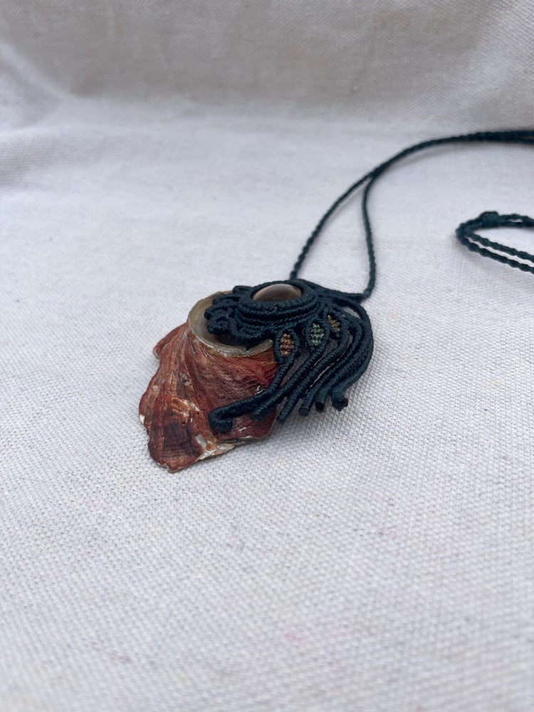 Image of Macrame necklace with shell and Tiger’s eye
