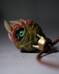 Image 8 of Egg of the King all seeing fangs pendant, leather cord, brass hardware, OOAK