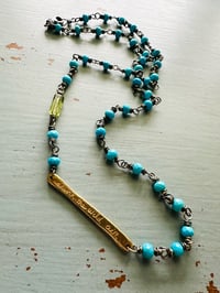 Image 6 of faceted Tibetan turquoise necklace with 14k gold bar pendant by peaces of indigo